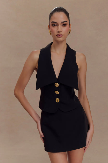 Alix Mixed Button Vest Black