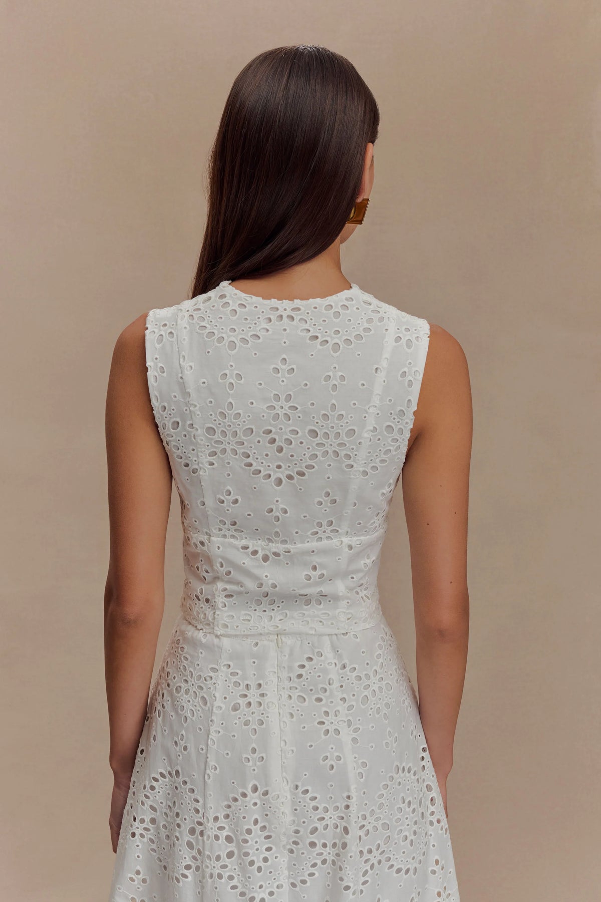 Arla Sleeveless Broderie Top White
