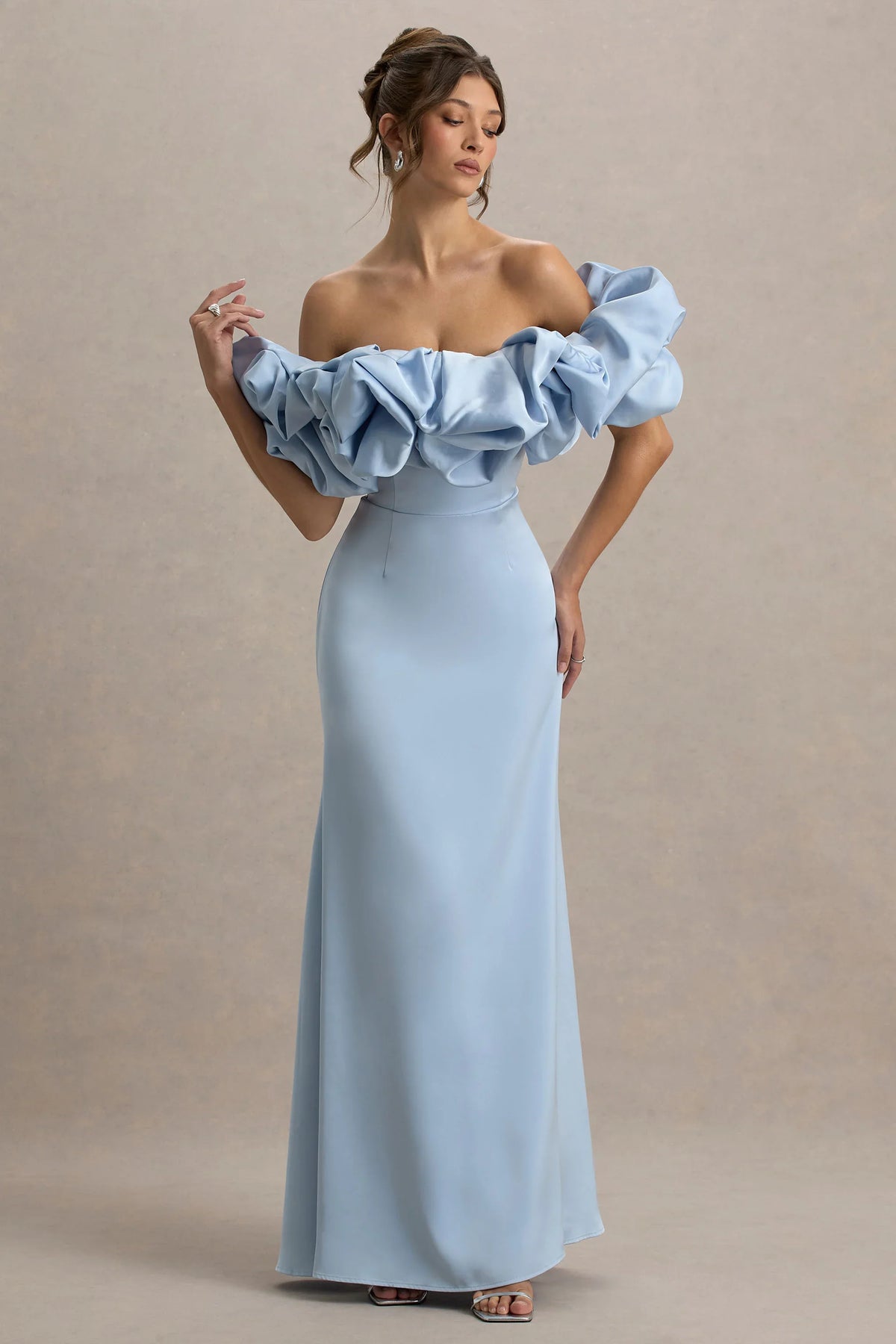 Allie Powder Blue Puff Bardot Maxi Dress