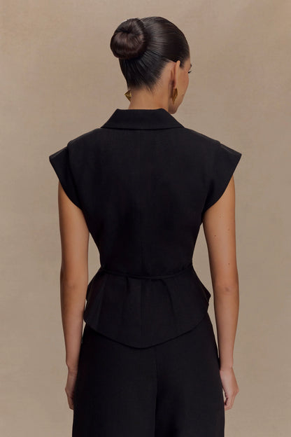 Andina Shortsleeve Linen Top Black