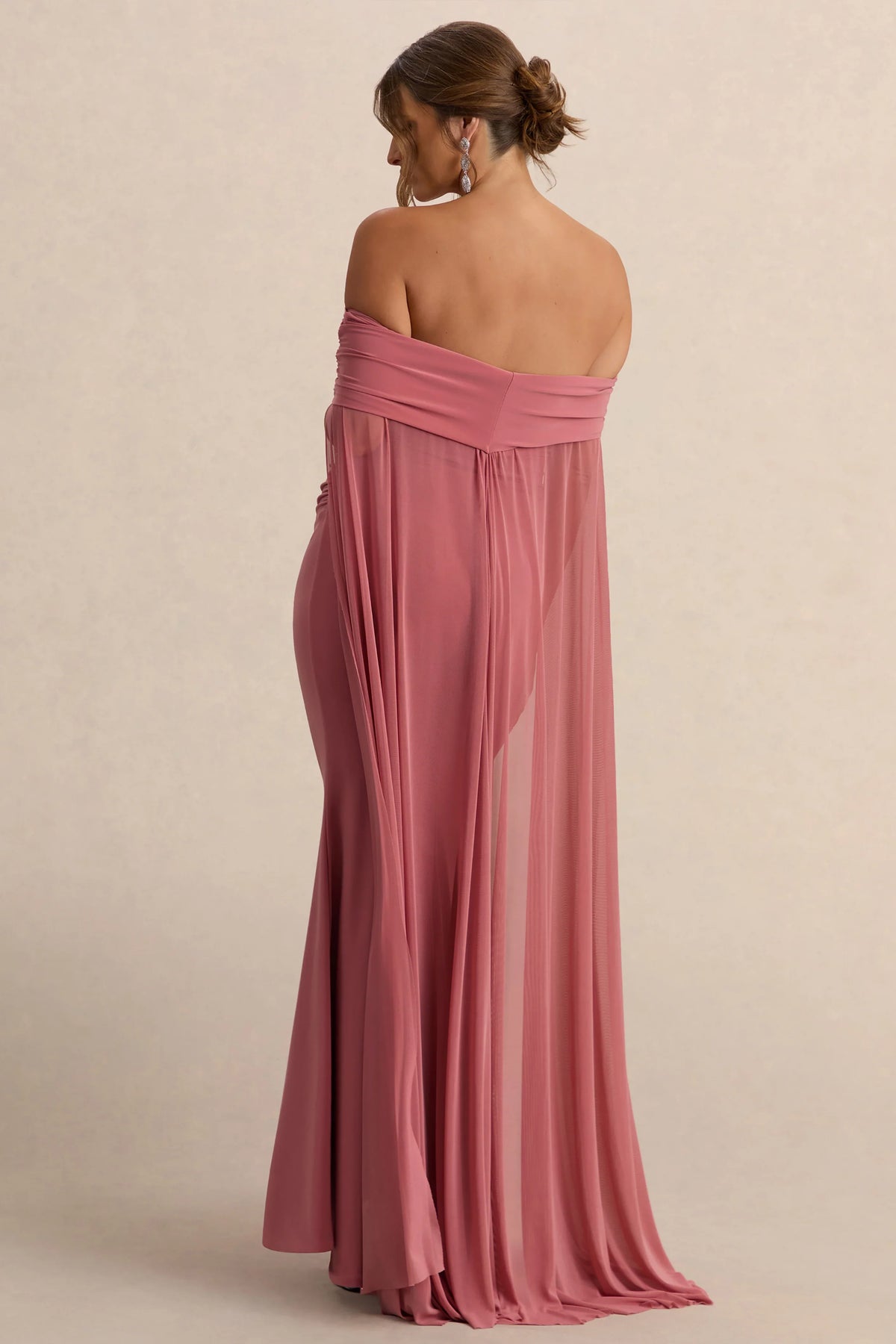 Carlotta Blush Pink Bardot Maternity Maxi Dress With Chiffon Cape