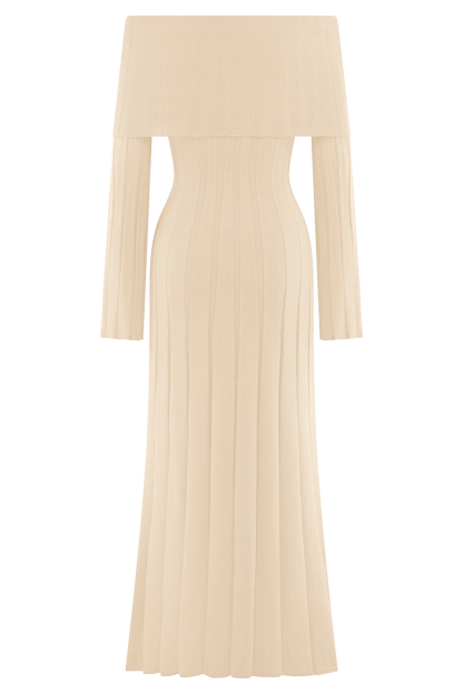 Alonza Long Sleeve Knit Midi Dress Cream