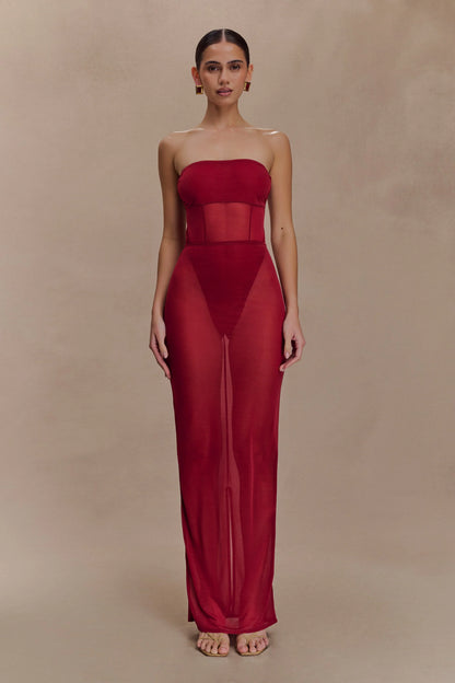Aoife Mesh Maxi Skirt Raspberry