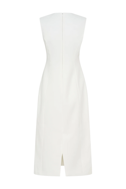 Audrine Suiting Sleeveless Midi Dress Ivory
