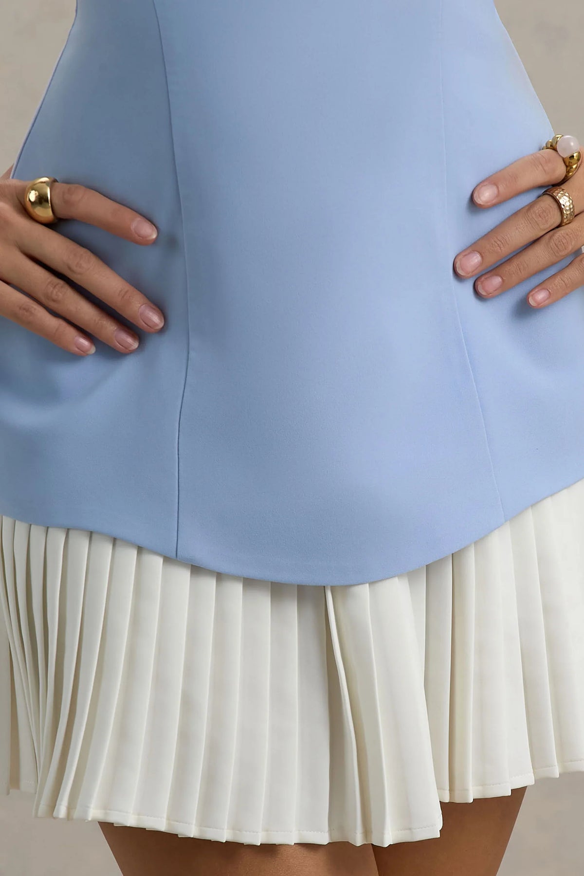 Autumn Powder Blue Bandeau Mini Dress With Pleats