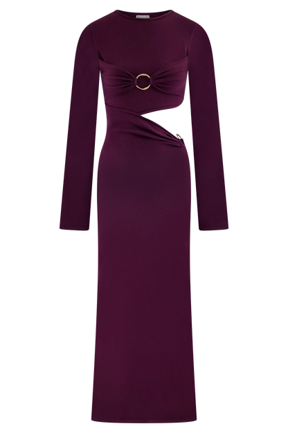 Azariah Long Sleeve Knit Midi Dress Plum