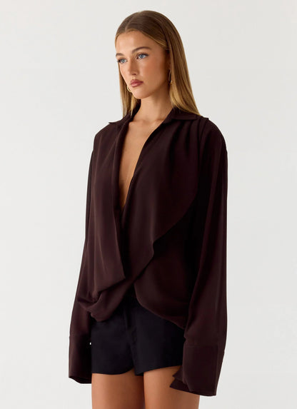 Annah Wrap Shirt Chocolate