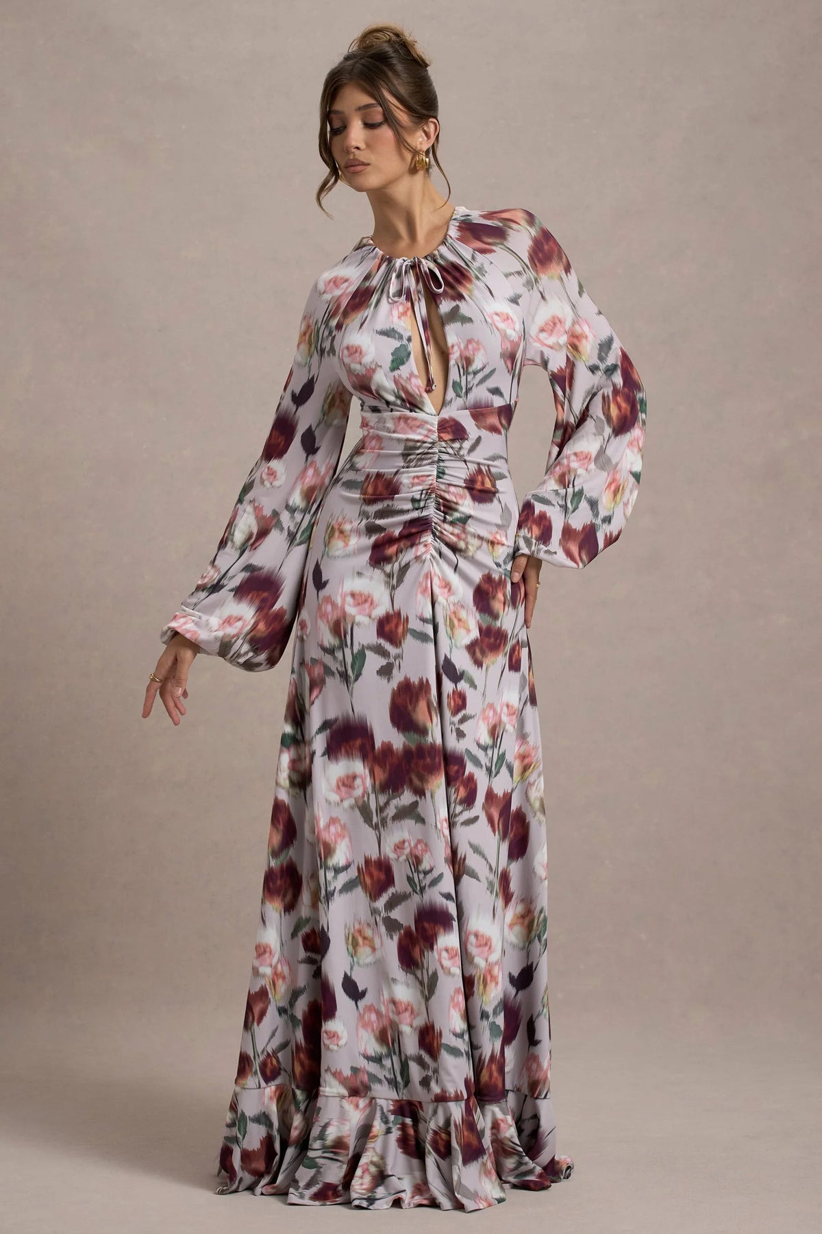 Althena Cream Floral Print Balloon Sleeve Maxi Dress
