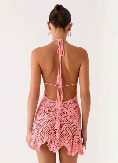 Beach Days Crochet Mini Dress Pink