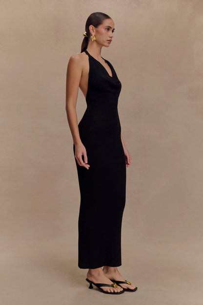 Ayella Cowl Knit Maxi Dress Black
