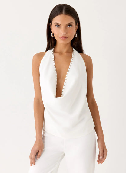 Ashika Studded Top - White