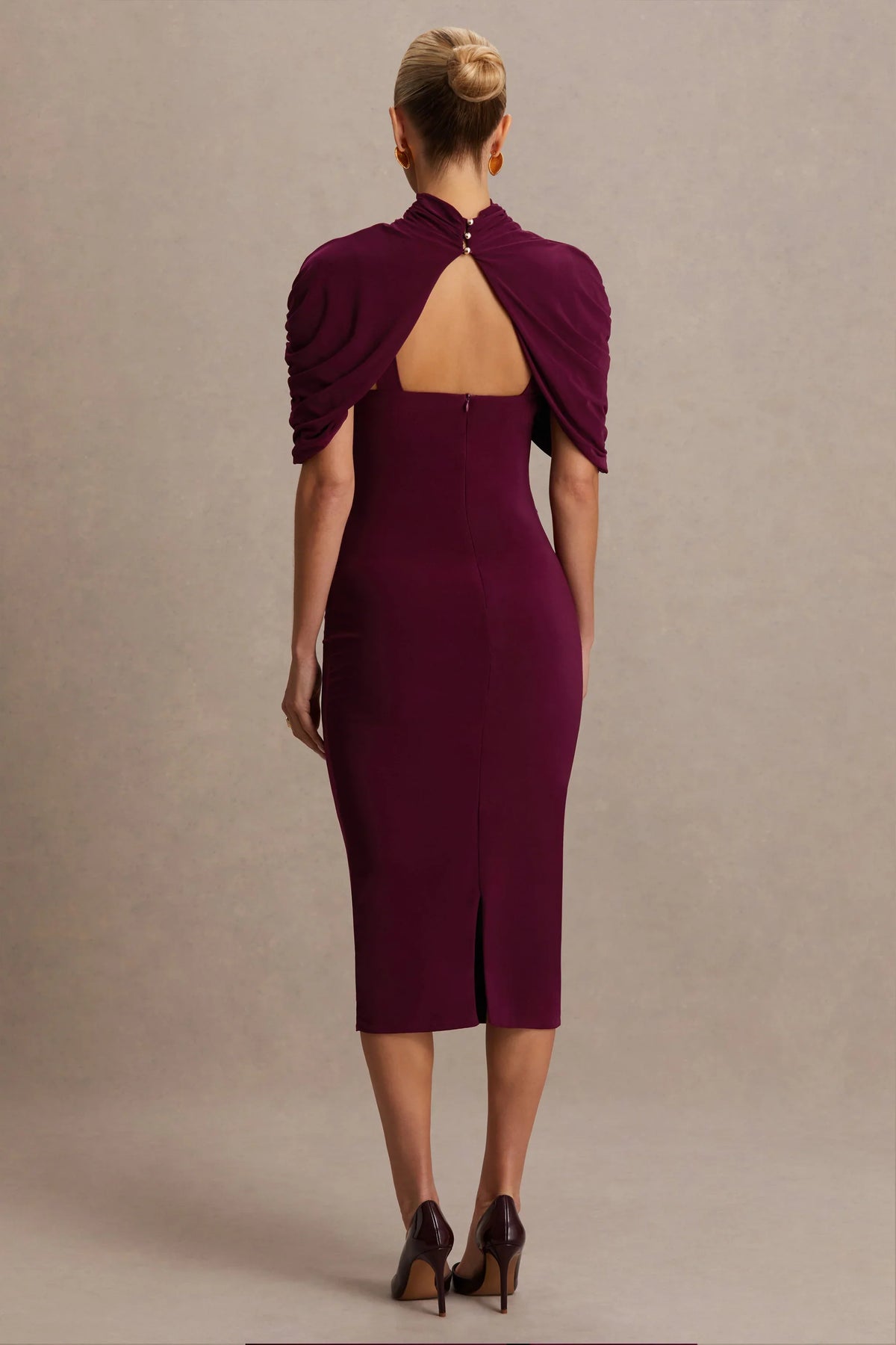 Augustina Burgundy Maternity Midi Dress With Cape