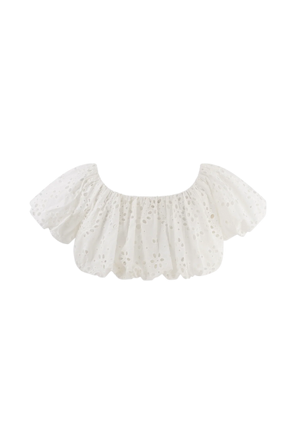 Autumn Off Shoulder Broderie Top White