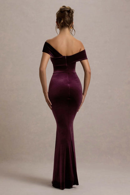 Candela Port Velvet Asymmetric Bardot Maxi Dress