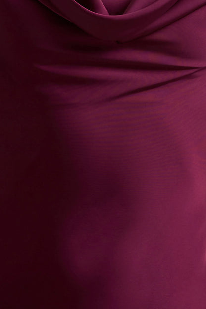 Alesso Burgundy Satin Cowl Neck Slip Maxi Dress