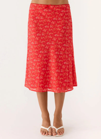 Calia Midi Skirt Magenta Red Rose
