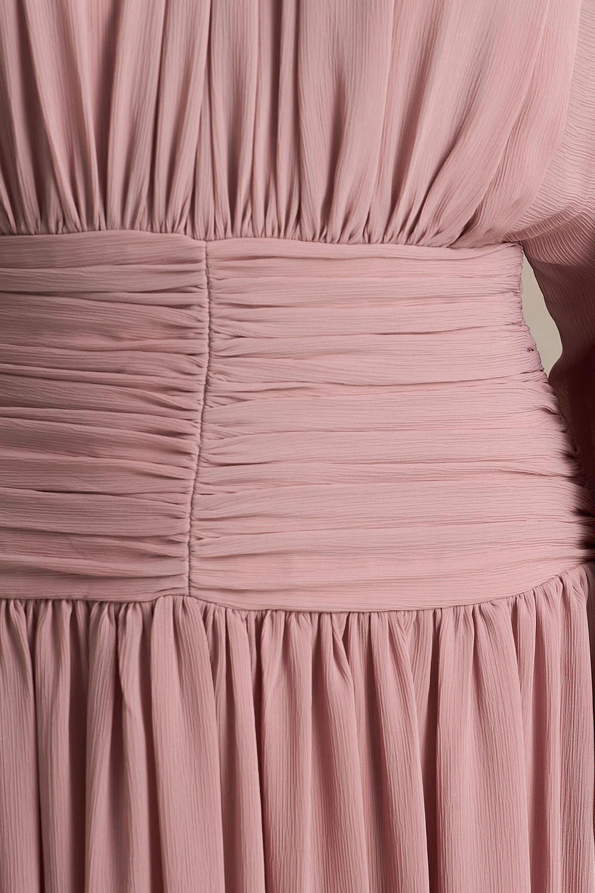 Annabel Dusty Pink High Neck Midi Dress With Drop Waist And Pleated Detailing