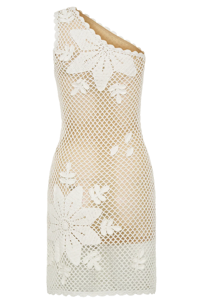 Barker Hand Crochet Knit Mini Dress White