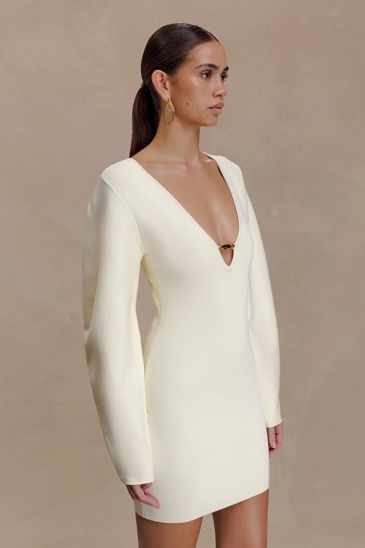 Billy Balloon Sleeve Knit Mini Dress Ivory