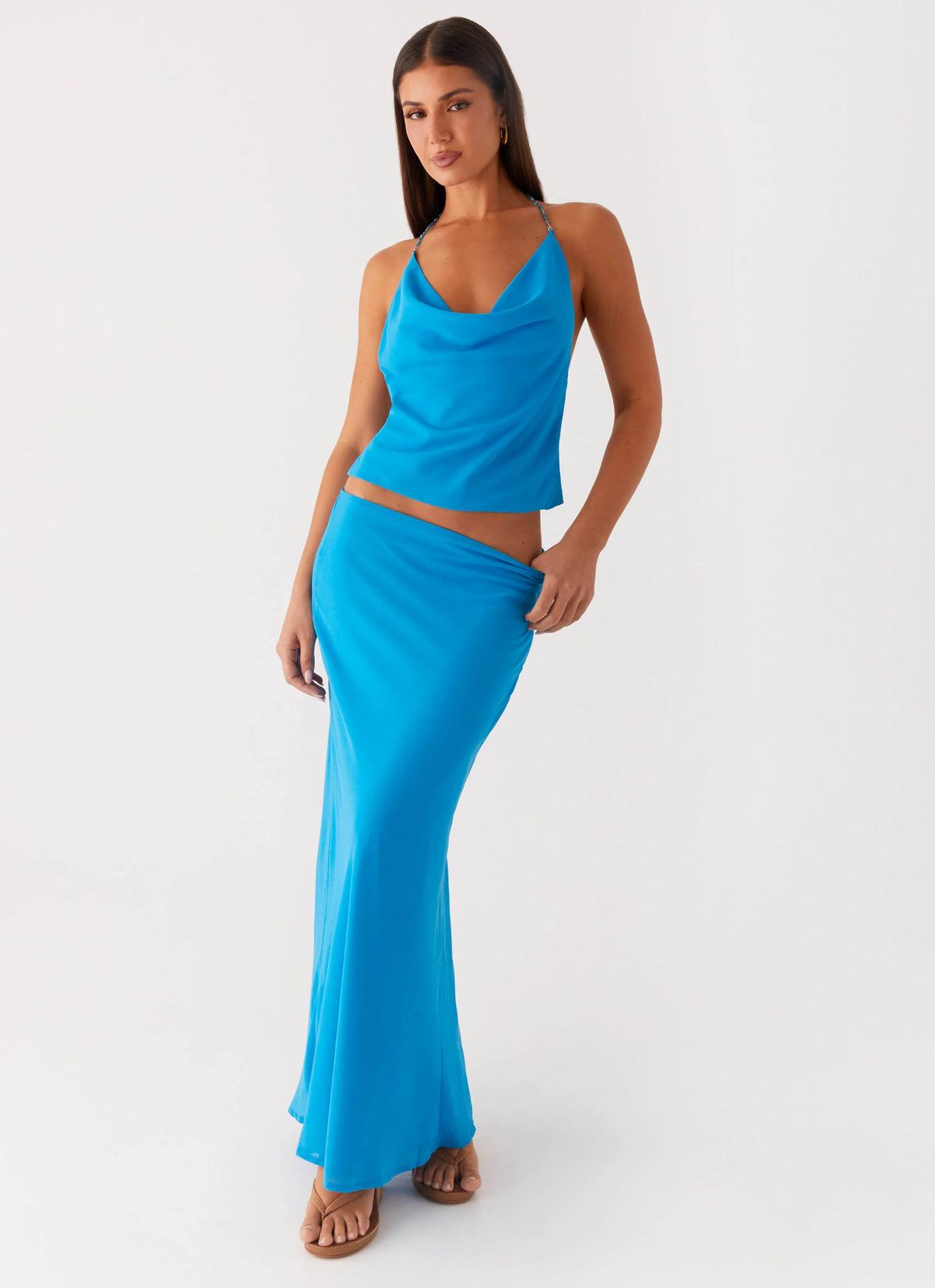 Another Life Chiffon Maxi Skirt Turquoise