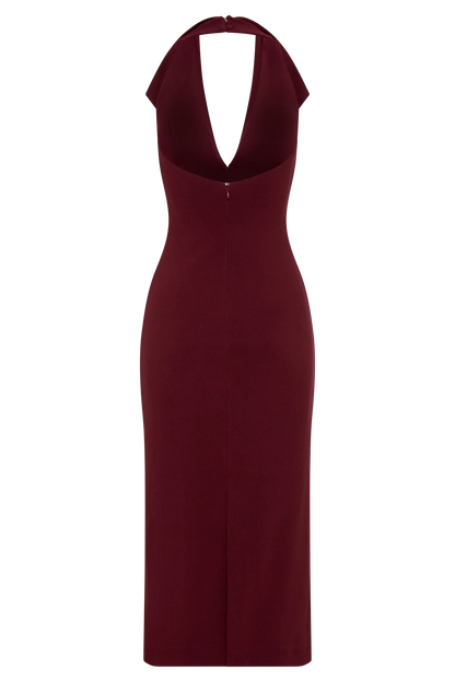 Annita Crepe Halter Midi Dress Merlot