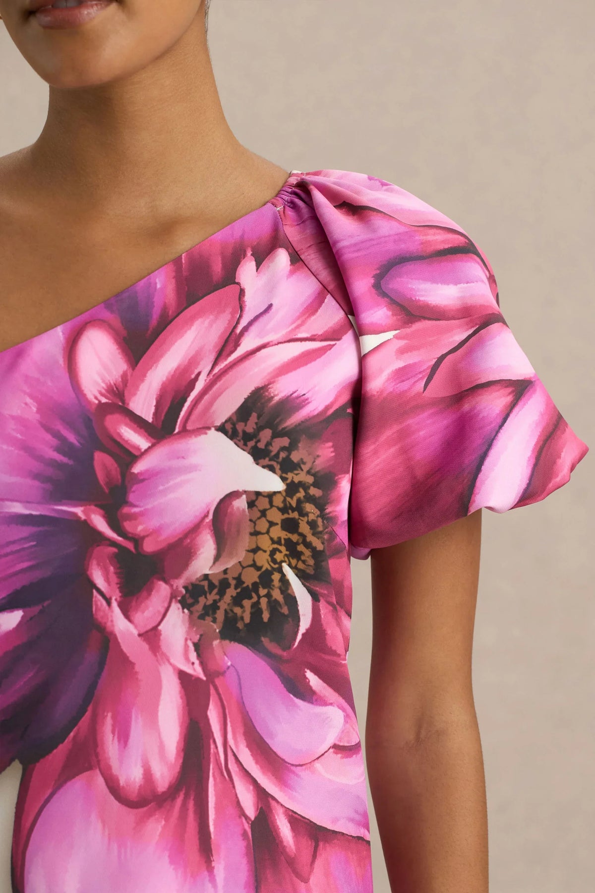 Anastasia Large Multi Floral Print Asymmetric Neck Maxi Dress