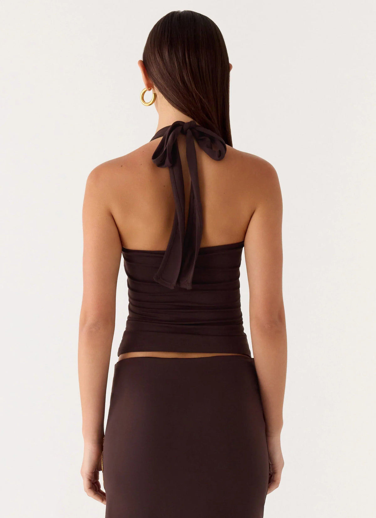 Brienne Beaded Halter Top Chocolate