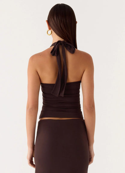 Brienne Beaded Halter Top Chocolate