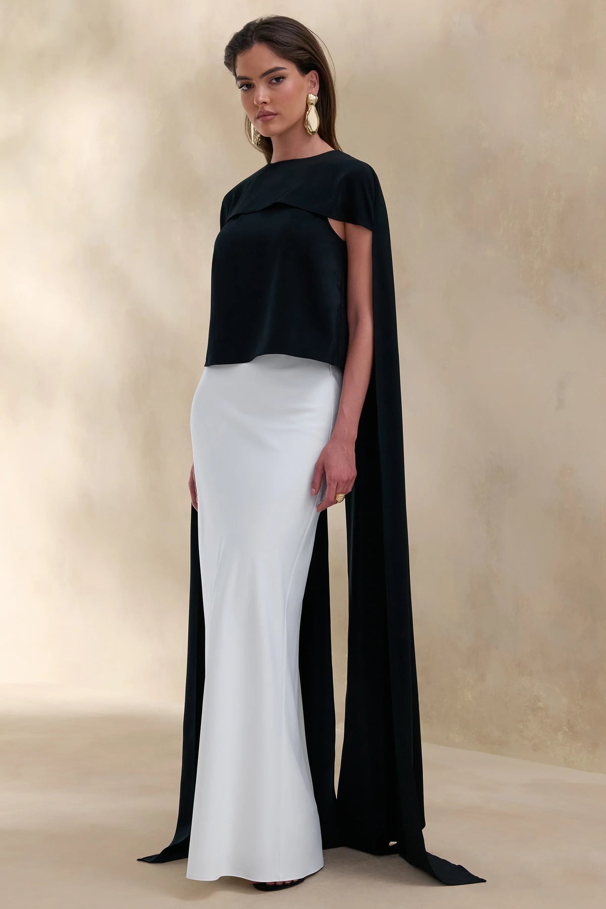 Aetheria Black Satin High Neck Top With Cape