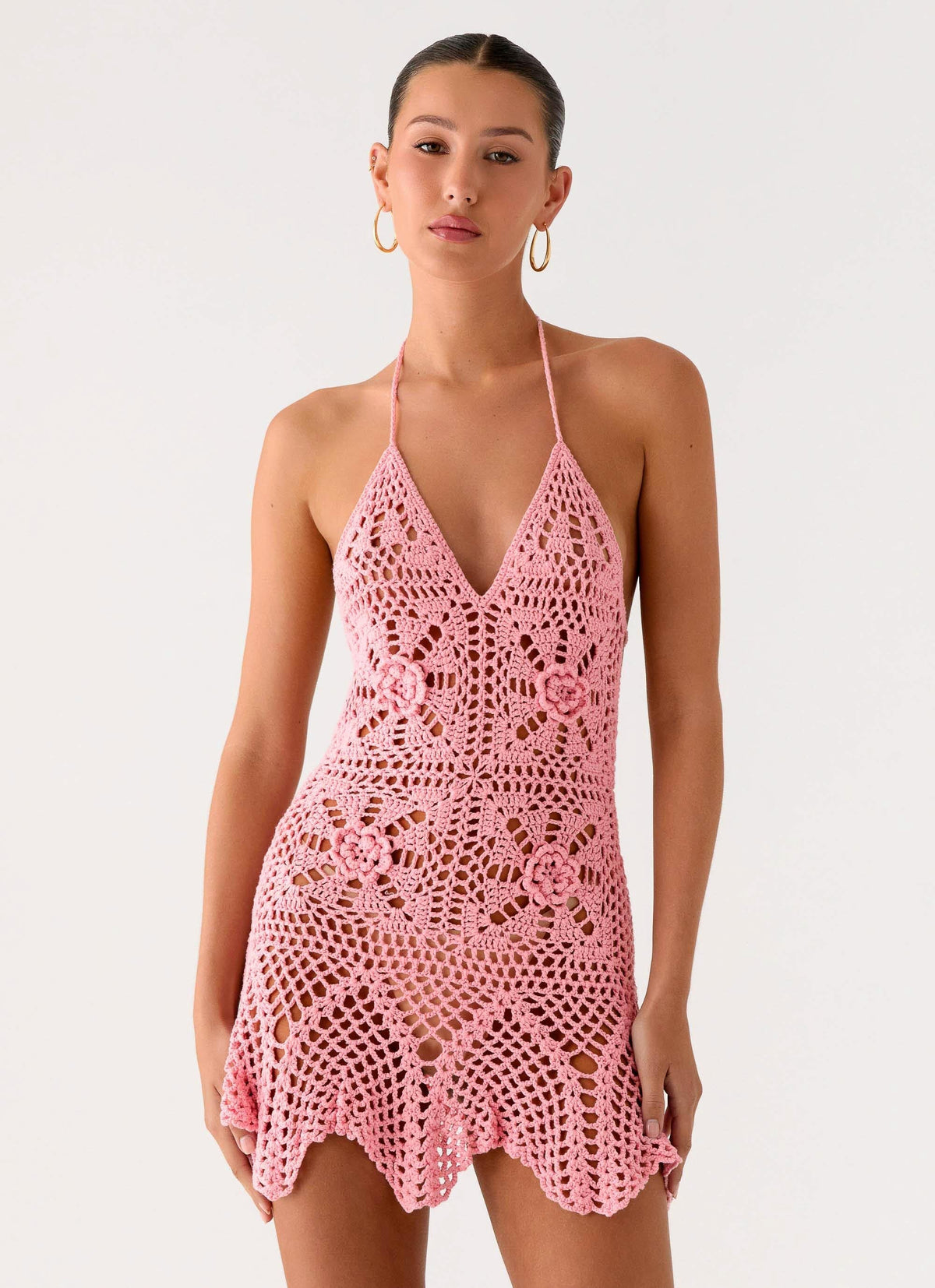 Beach Days Crochet Mini Dress Pink