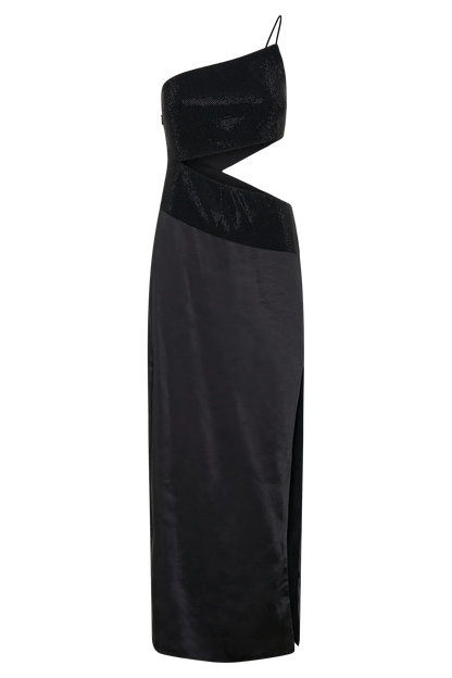 Athena One Shoulder Diamante Maxi Dress Black