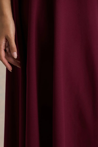 Bellona Burgundy High Neck High Low Midi Dress