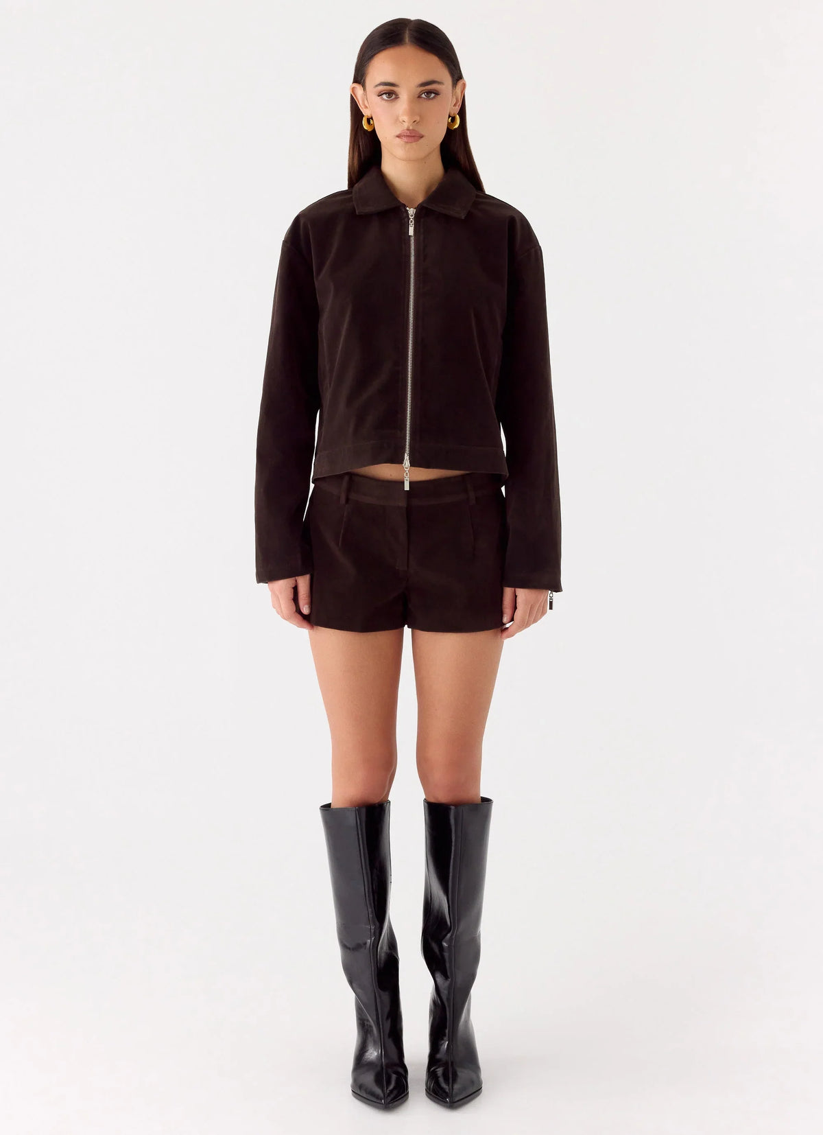 Austina Faux Suede Boxy Jacket Chocolate