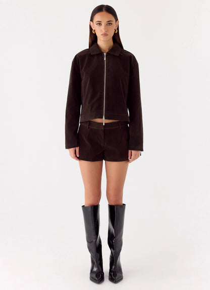 Austina Faux Suede Boxy Jacket Chocolate