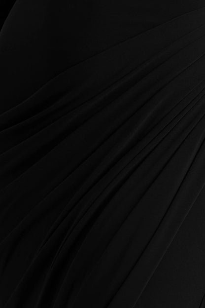 Betsy Black High Neck Maxi Dress With Front Split And Ruched Detailing