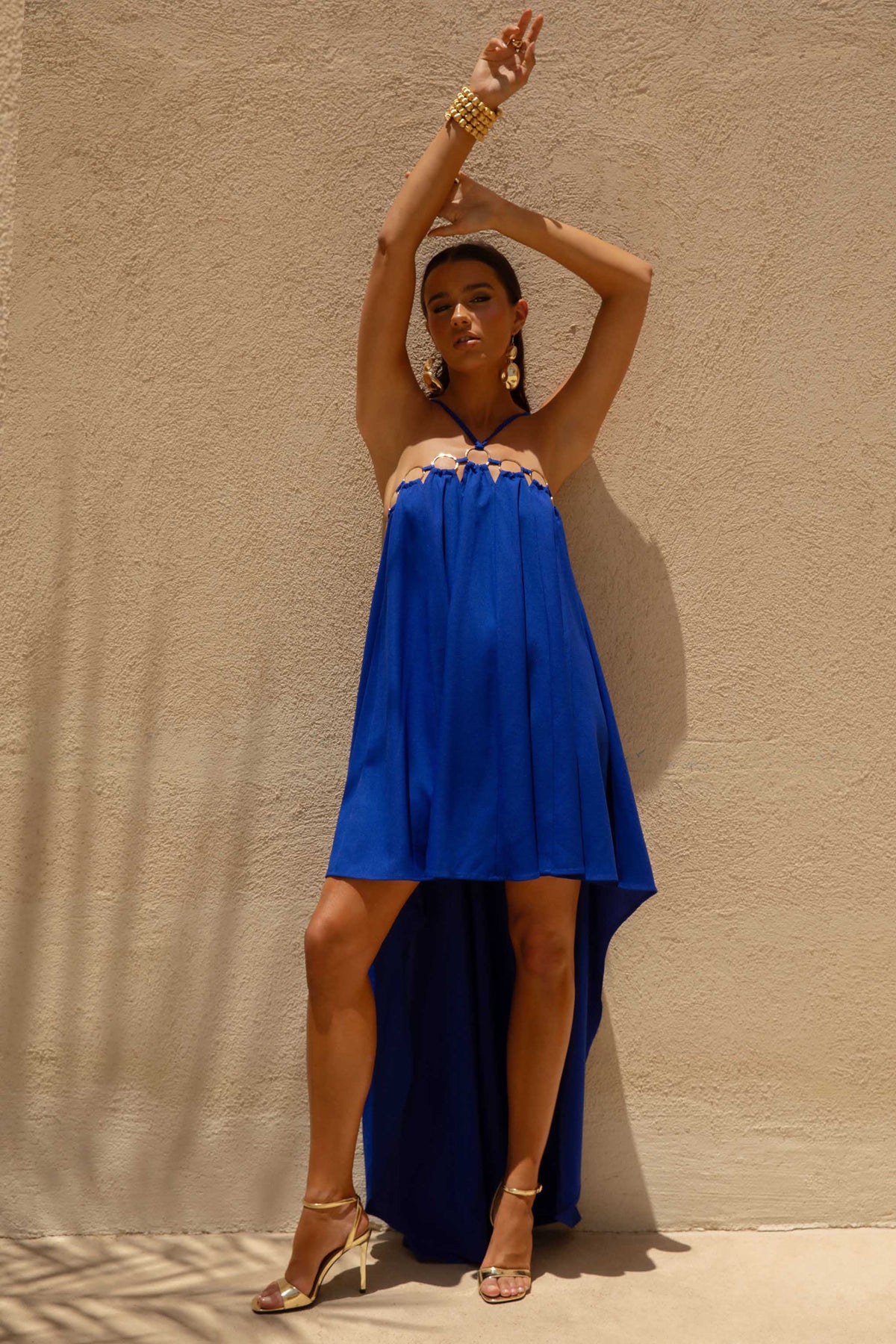 Amiya Blue A Line Maxi Dress with Cut Out Details