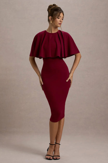 Andorra Berry Bodycon Cape Midi Dress