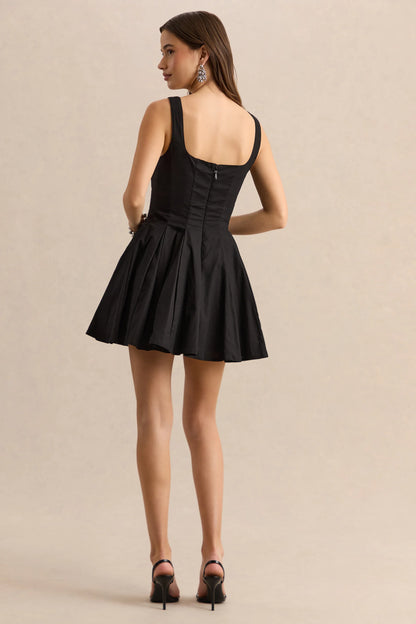 Brioria Black Square Neck Skater Mini Dress