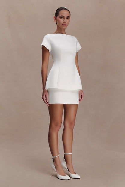 Adeline Short Sleeve Satin Top White