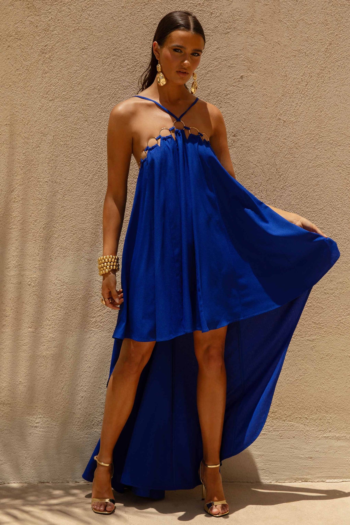 Amiya Blue A Line Maxi Dress with Cut Out Details