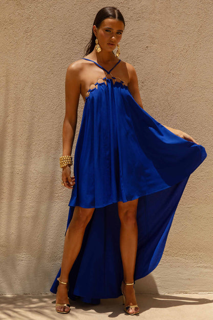 Amiya Blue A Line Maxi Dress with Cut Out Details