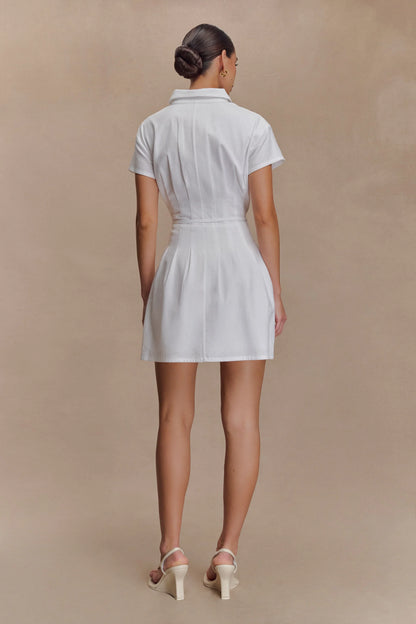 Aysha Buttoned Linen Mini Dress White