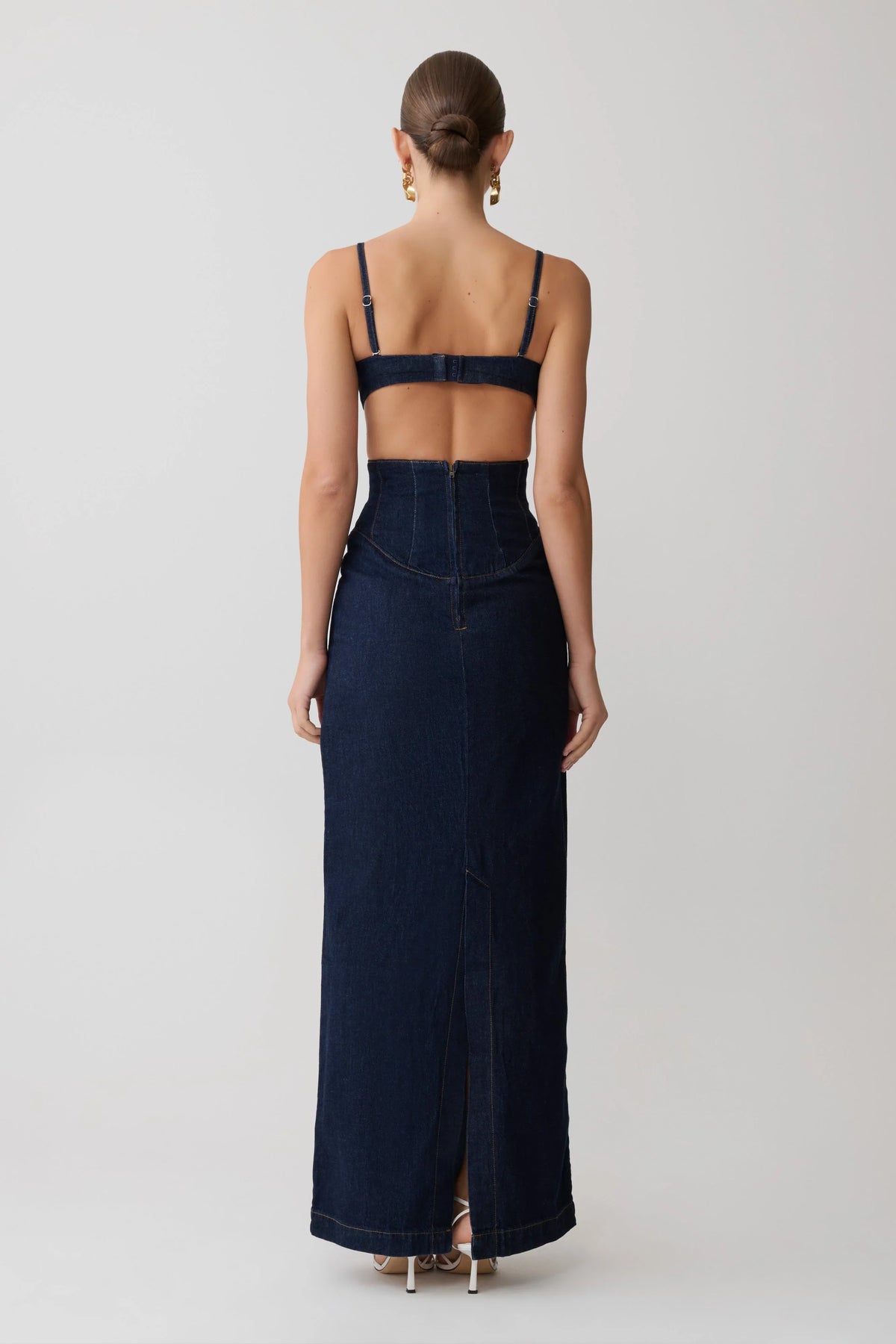 Amila Denim Cupped Maxi Dress Indigo Blue