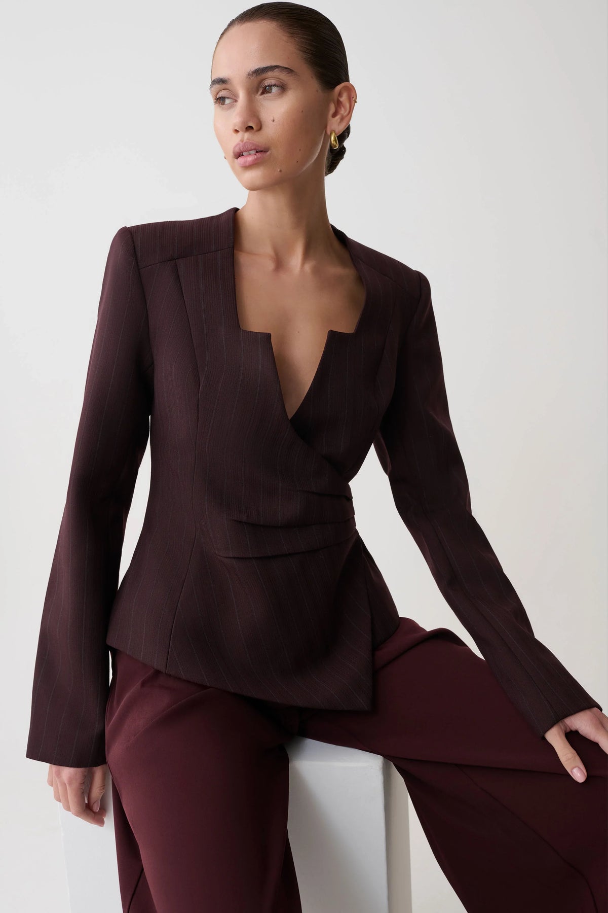 Agatha Square Neck Blazer Plum Pinstripe