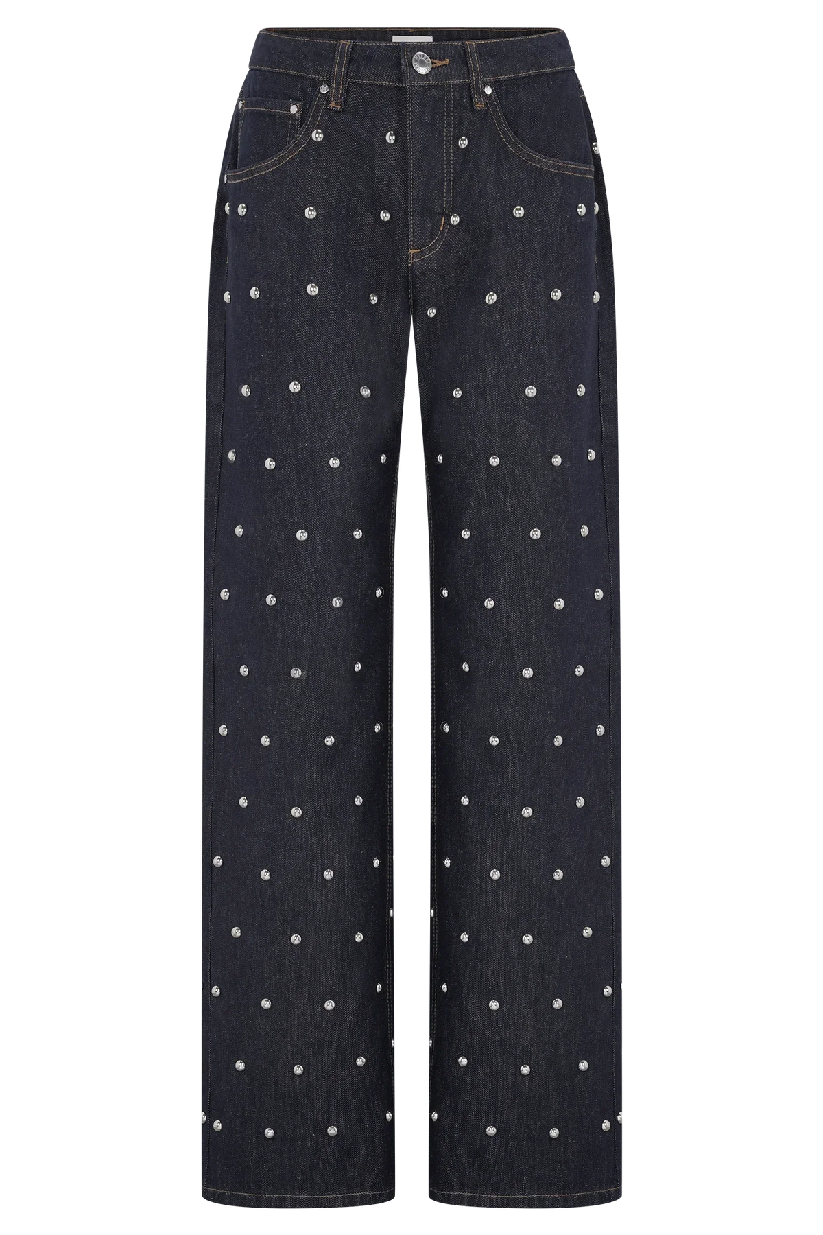 Alima Mid Rise Stud Denim Jeans Washed Indigo Blue