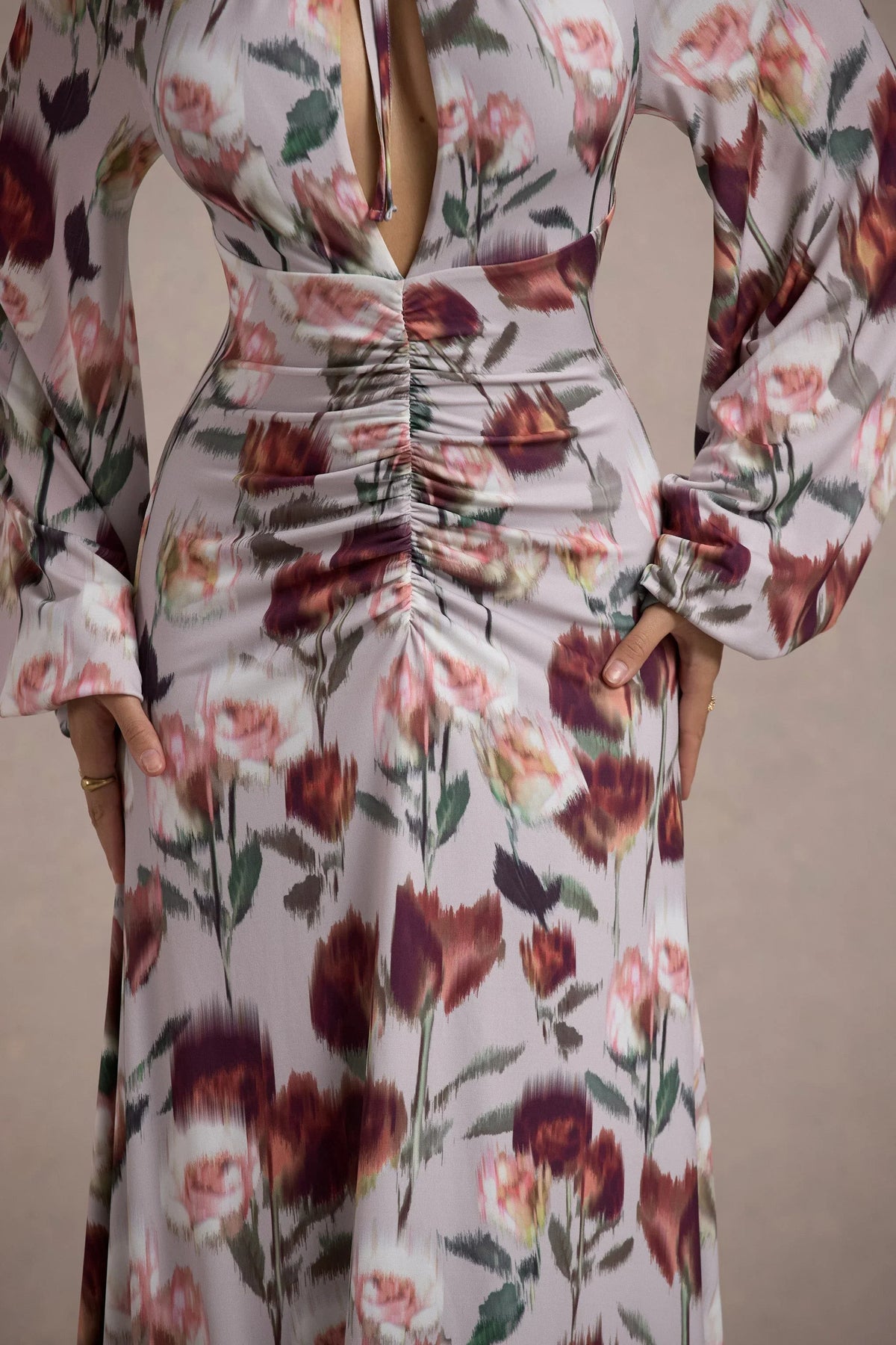 Althena Cream Floral Print Balloon Sleeve Maxi Dress