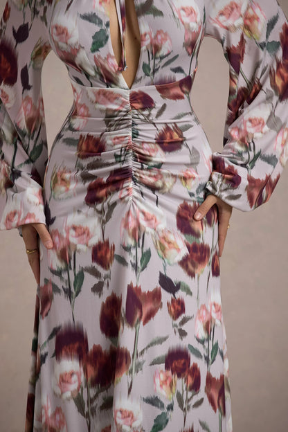 Althena Cream Floral Print Balloon Sleeve Maxi Dress