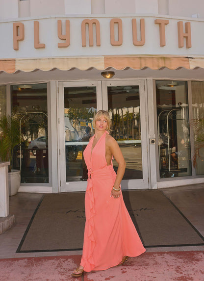 Attina Halter Maxi Dress Coral