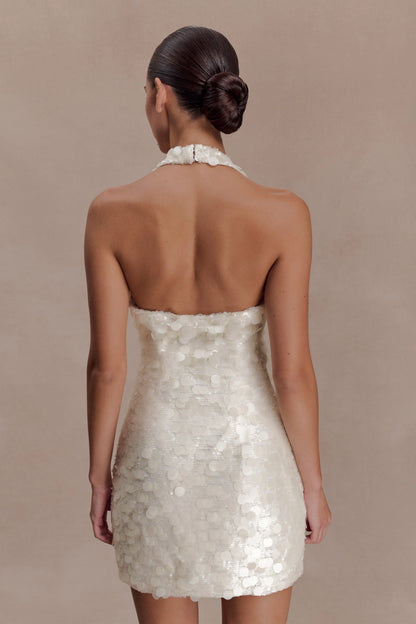 Caralee Sequin Halter Mini Dress Ivory