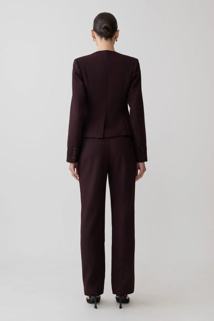 Agatha Straight Leg Suiting Pants Plum Pinstripe